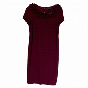 Dress Barn Short Sleeve Dress Neck Ruffle Detail Fully Lined Size 6 Colour Plum